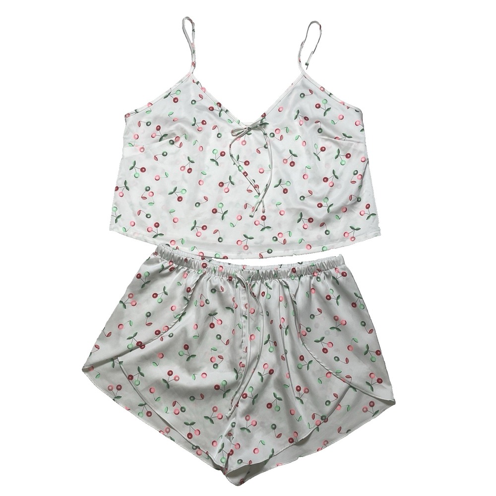 Colsie Womens Cami & Shorts Pajama Set Sleepwear Satin Cherry Print Size M